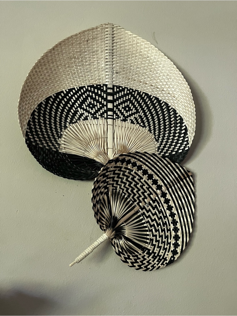 Black and Natural Woven Wall Fans - Set of 2